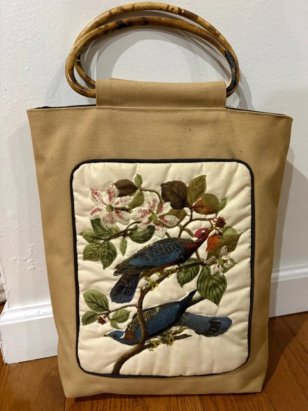 Vintage Heirloom Designs tote bag with bamboo handles
